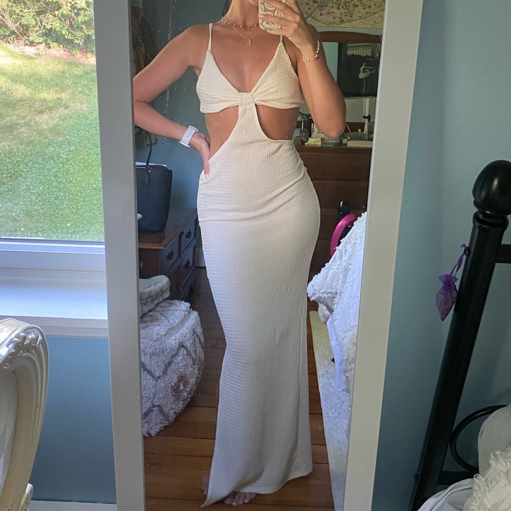 White Open Back Maxi Dress